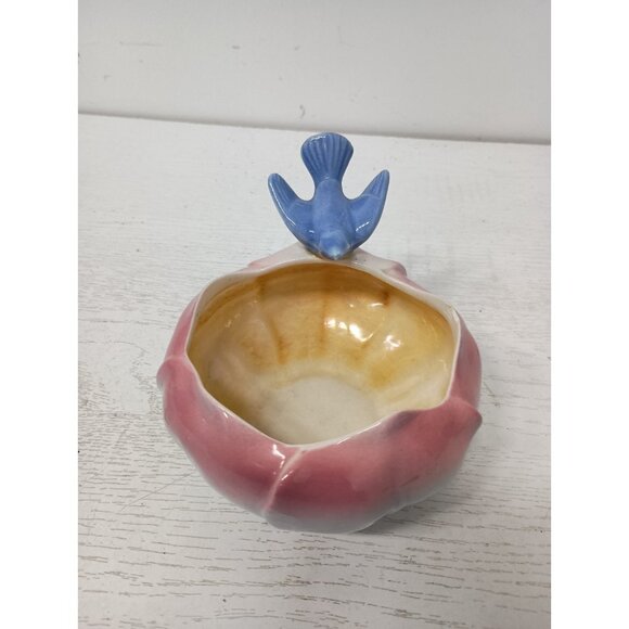 VTG Royal Copley Ceramic Blue Bird On Petal Bowl Planter Mid Century Modern - Picture 4 of 11
